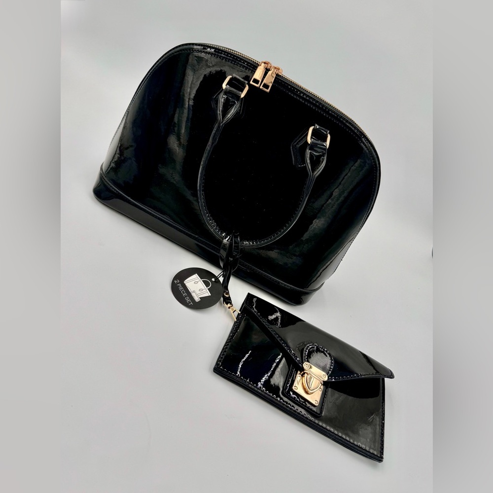 Elegant Black Women's Handbag with matching wallet